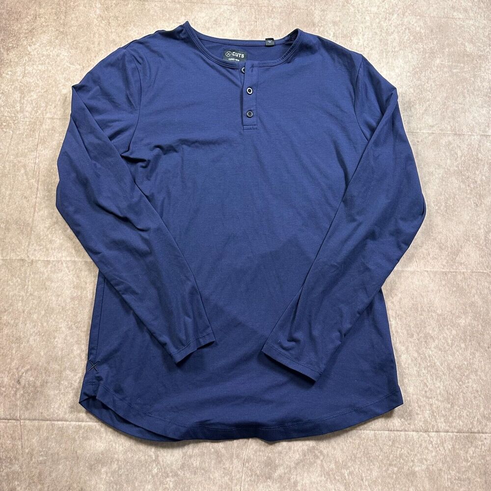 Cuts T Shirt Mens Large Blue Pyca Pro Henley Stretch Comfort Minimal Neutral